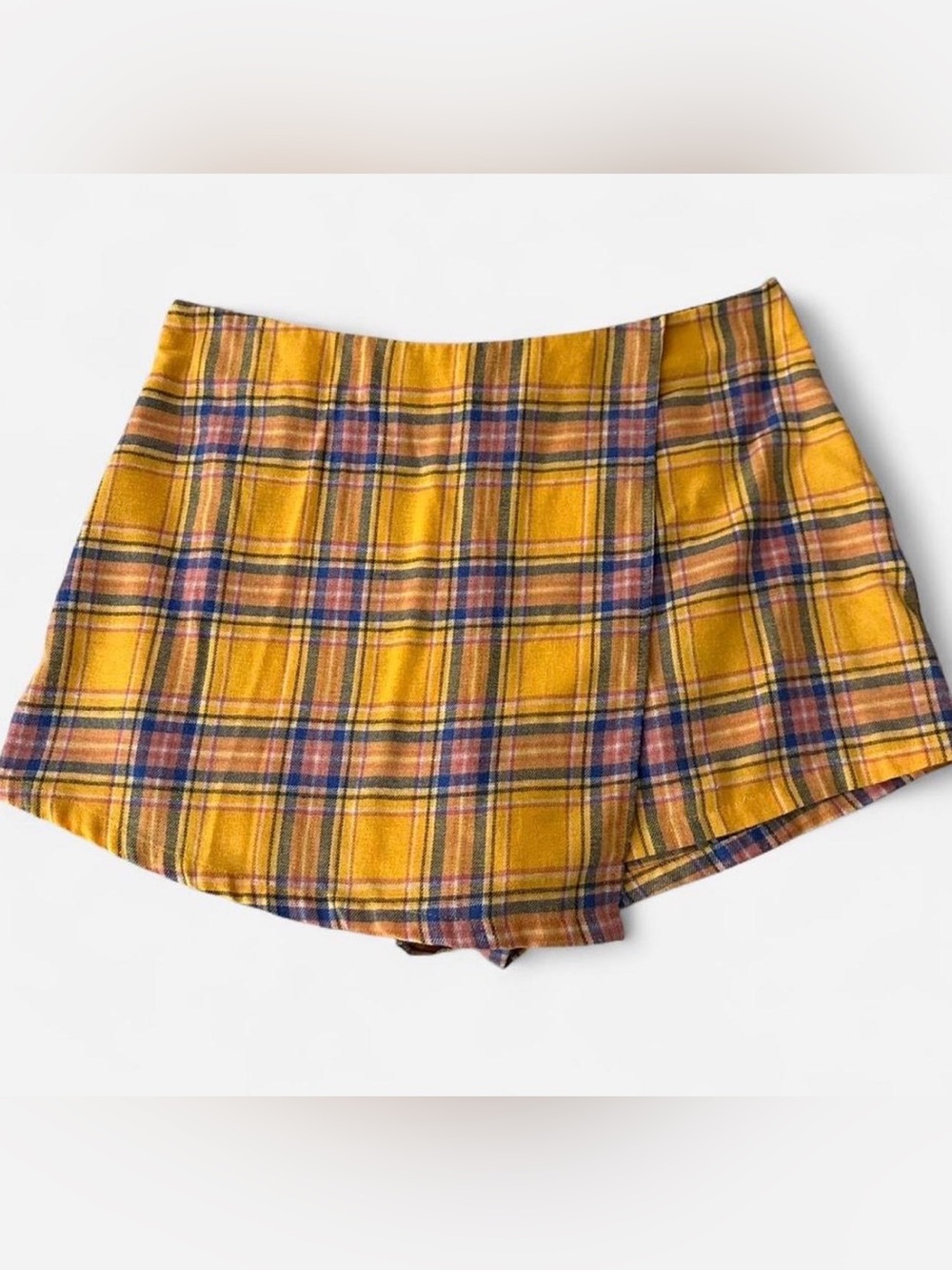 PLUS Size Yellow Plaid Mini Skort, 2X